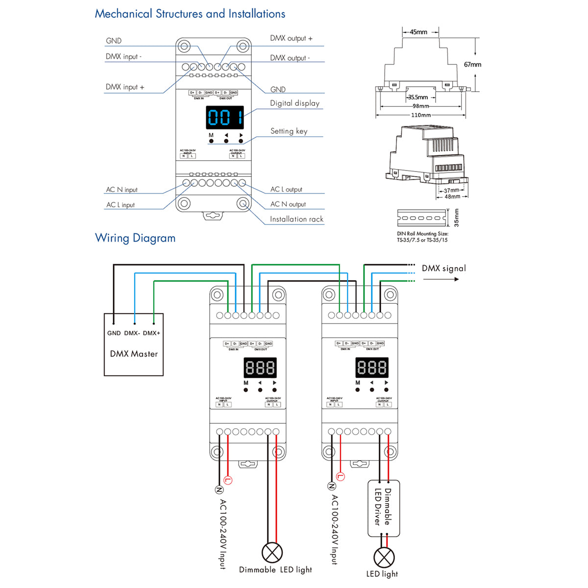 GLOBOSTAR® SKYDANCE-S1-D1 70672 AC Trailing Edge DMX Dimmer Ράγας με 1 x 2A 480W Κανάλι AC 220-240V 2A 480W Max IP20 - DMX512 & RDM - Μ11.5 x Π5 x Υ6.5cm - 5 Χρόνια Εγγύηση - ledmania.gr