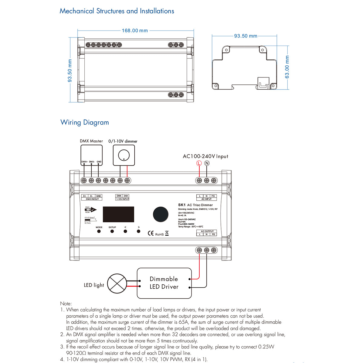 GloboStar® 70674 SK1 SKYDANCE AC Triac DMX Dimmer Din Rail Ράγας 1 Καναλιού AC 100-240V 1 x 6A 1440W - Max 6A 1440W - IP20 DMX512 Μ16.8 x Π9.3 x Υ8cm - 5 Years Warranty