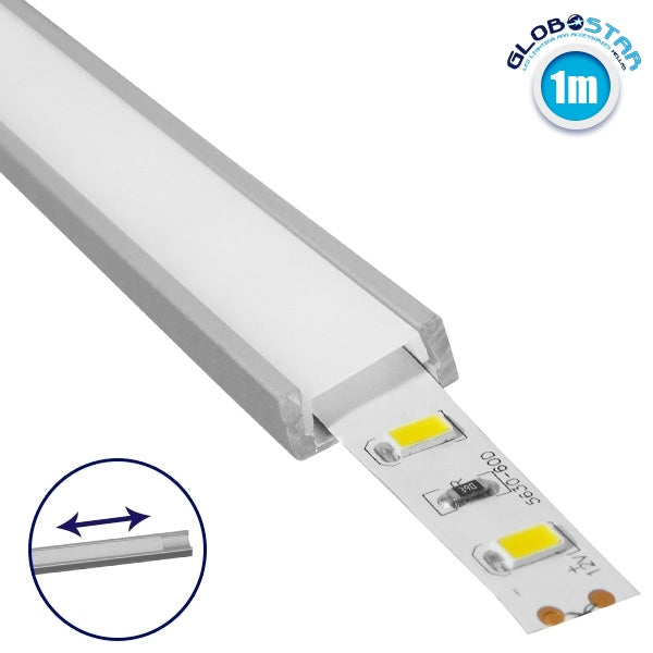 GloboStar® SURFACE-PROFILE 70801-1M Προφίλ Αλουμινίου - Βάση & Ψύκτρα Ταινίας LED με Λευκό Γαλακτερό Κάλυμμα - Επιφανειακή Χρήση - Συρόμενο Κάλυμμα - Ασημί - 1 Μέτρο - Μ100 x Π1.6 x Υ0.6cm