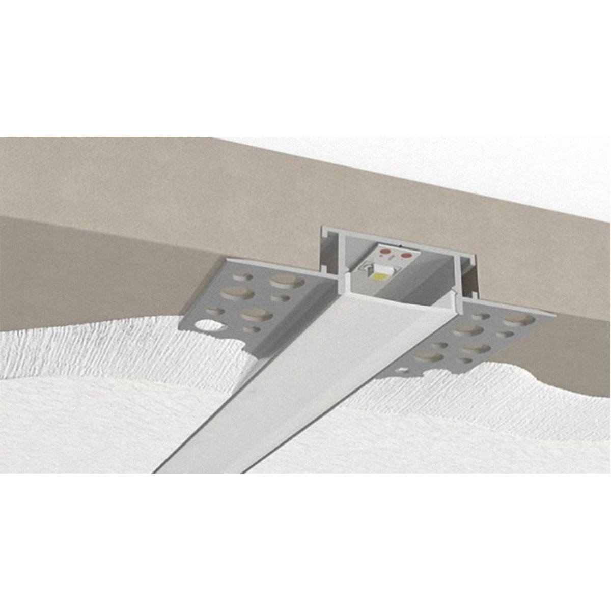 GLOBOSTAR® ALP-PLASTERIN GYPSO 70819-2M Χωνευτό Προφίλ Αλουμινίου Ειδικό για Γυψοσανίδα με Λευκό Γαλακτερό Πατητό Κάλυμμα για Ταινίες LED IP20 - Ασημί & Λευκό - Μ200 x Π6.7 x Υ1.3cm - Πακέτο 5 Τεμαχίων - ledmania.gr