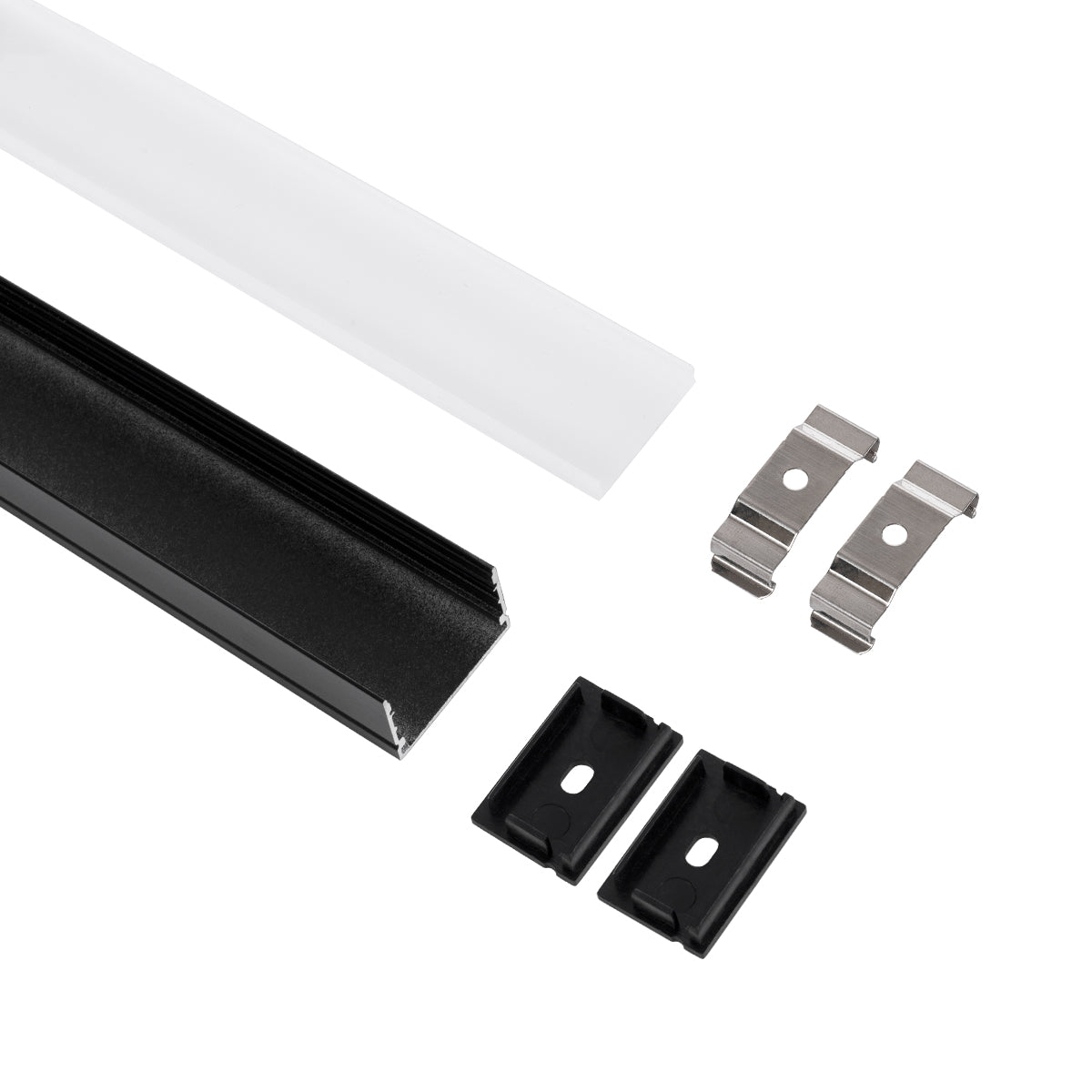 GLOBOSTAR® ALP-LINEAR VEXTA 70825-1M Επιφανειακό Προφίλ Αλουμινίου με Λευκό Γαλακτερό Πατητό Κάλυμμα για Ταινίες LED IP20 - Μαύρο & Λευκό - Μ100 x Π3 x Υ2cm