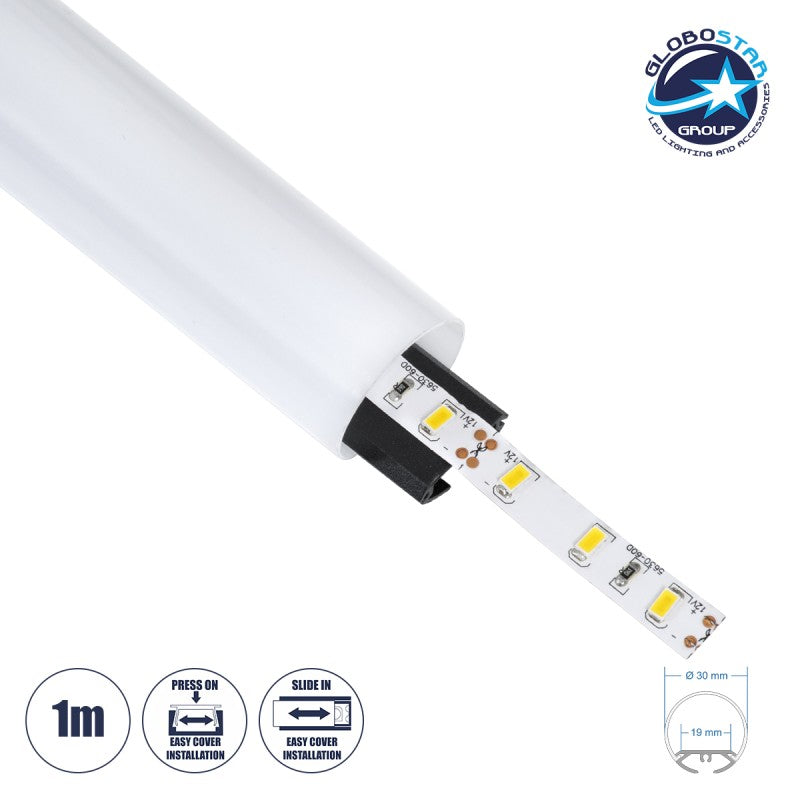 GloboStar® SURFACEPENDANT-PROFILE 70854-1M Προφίλ Αλουμινίου - Βάση & Ψύκτρα Ταινίας LED με Λευκό Γαλακτερό Κάλυμμα - Επιφανειακή & Κρεμαστή Χρήση - Πατητό Κάλυμμα - Μαύρο - 1 Μέτρο - Μ100 x Φ3cm - ledmania.gr