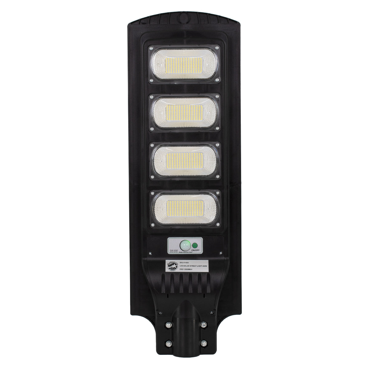 GloboStar® 71553 Αυτόνομο Ηλιακό Φωτιστικό Δρόμου Street Light LED SMD 200W 16000lm με Ενσωματωμένη Μπαταρία Li-ion 12000mAh - Φωτοβολταϊκό Πάνελ με Αισθητήρα Ημέρας-Νύχτας PIR Αισθητήρα Κίνησης Αδιάβροχο IP65 Ψυχρό Λευκό 6000K - ledmania.gr