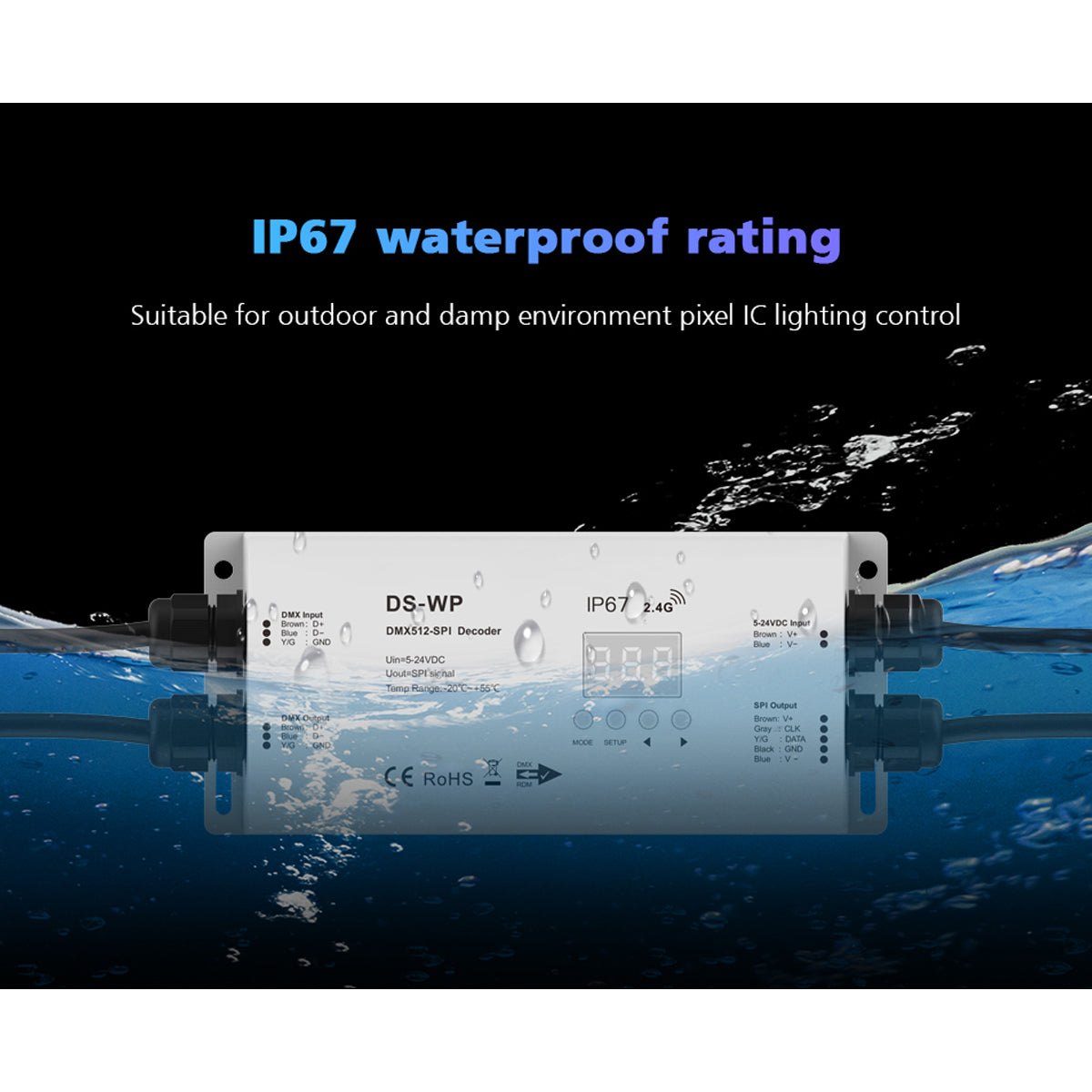 GloboStar® 73143 DS-WP SKYDANCE DC RF 2.4Ghz DMX512 to SPI Decoder DC 5-24V - Αδιάβροχο IP65 Μ17 x Π8 x Υ4cm - 5 Χρόνια Εγγύηση - ledmania.gr