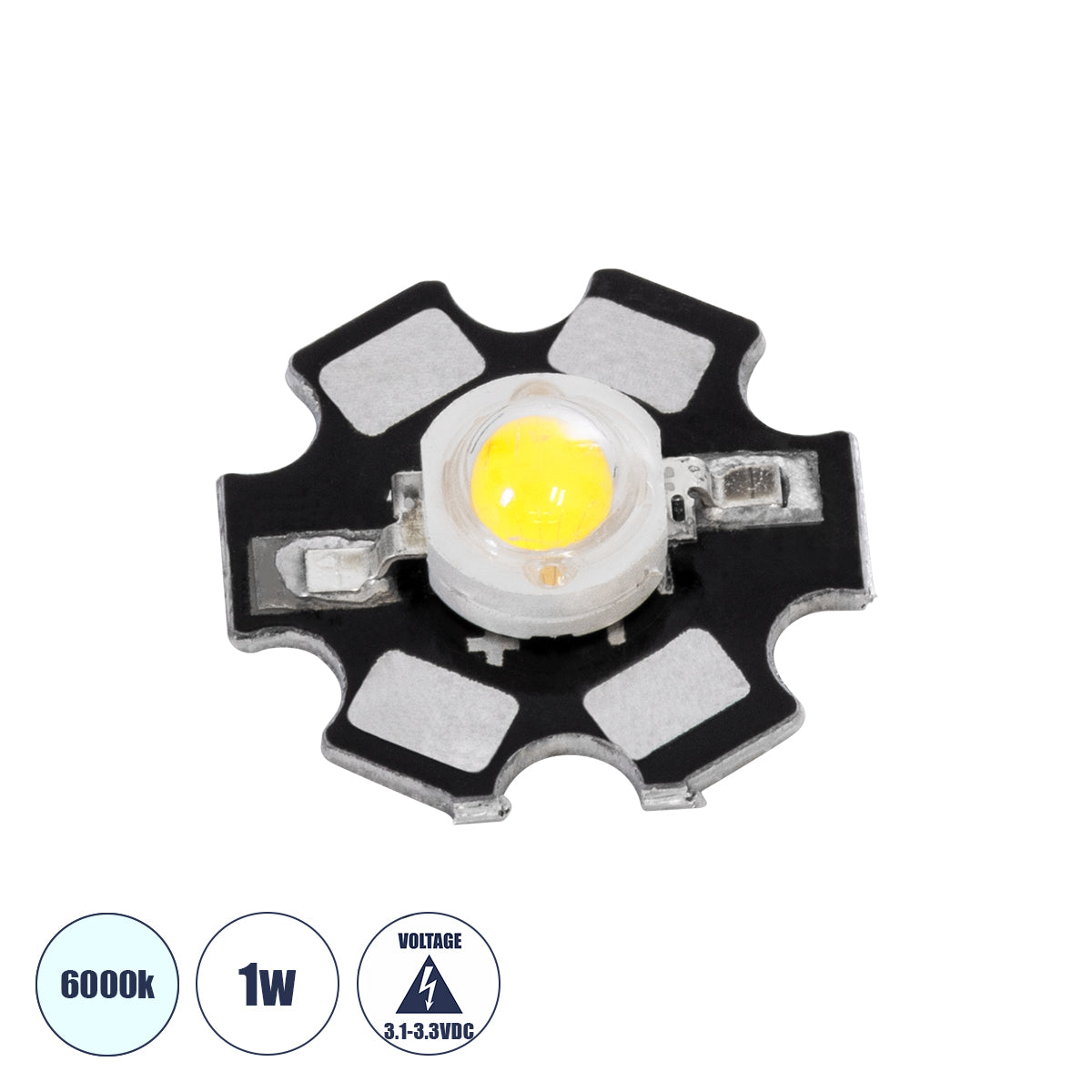 GLOBOSTAR® STARCHIP 73740 High Power Star LED 1W 100lm 90° DC 3.2V IP20 Ψυχρό Λευκό 6000K Dimmable - Sanan Chip - Μ2 x Π2 x Υ0.6cm - 2 Χρόνια Εγγύηση - ledmania.gr