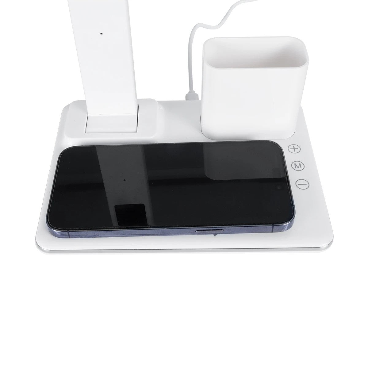 GLOBOSTAR® ZENTIME 76554 Μοντέρνο Επιτραπέζιο Φωτιστικό Γραφείου με Ασύρματη Φόρτιση 15W 3A & Ψηφιακό Ρολόι LED 3.5W 350lm 120° DC 5V με USB-C IP20 Ρυθμιζόμενο Λευκό CCT με Αφή 2700K/4500K/6000K Dimmable - Sanan SMD Chip - Μαύρο - Μ19.5 x Π25 x Υ50cm -... - ledmania.gr