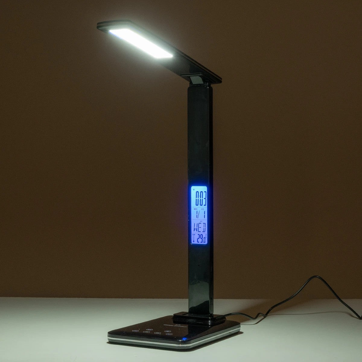 GLOBOSTAR® ZENTIME 76564 Μοντέρνο Επιτραπέζιο Φωτιστικό Γραφείου με Ασύρματη Φόρτιση 10W 2A & Ψηφιακό Ρολόι LED 3.5W 350lm 120° DC 5V με USB-C IP20 Ρυθμιζόμενο Λευκό CCT με Αφή 2700K/4500K/6000K Dimmable - Sanan SMD Chip - Μαύρο - Μ13 x Π25 x Υ50cm - 2... - ledmania.gr