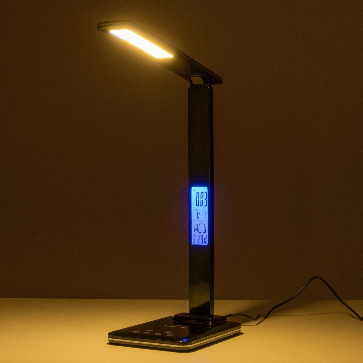 GLOBOSTAR® ZENTIME 76564 Μοντέρνο Επιτραπέζιο Φωτιστικό Γραφείου με Ασύρματη Φόρτιση 10W 2A & Ψηφιακό Ρολόι LED 3.5W 350lm 120° DC 5V με USB-C IP20 Ρυθμιζόμενο Λευκό CCT με Αφή 2700K/4500K/6000K Dimmable - Sanan SMD Chip - Μαύρο - Μ13 x Π25 x Υ50cm - 2... - ledmania.gr
