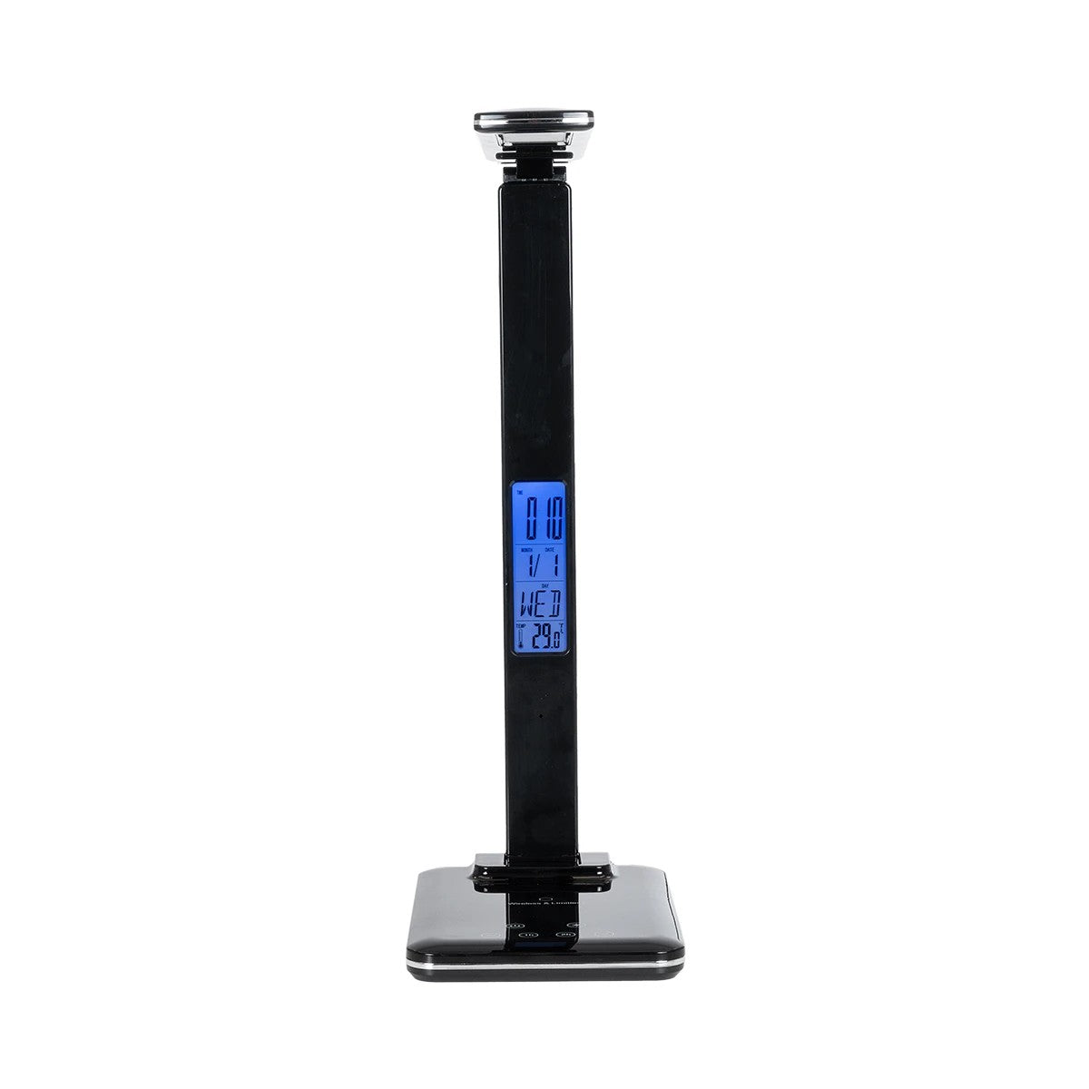 GLOBOSTAR® ZENTIME 76564 Μοντέρνο Επιτραπέζιο Φωτιστικό Γραφείου με Ασύρματη Φόρτιση 10W 2A & Ψηφιακό Ρολόι LED 3.5W 350lm 120° DC 5V με USB-C IP20 Ρυθμιζόμενο Λευκό CCT με Αφή 2700K/4500K/6000K Dimmable - Sanan SMD Chip - Μαύρο - Μ13 x Π25 x Υ50cm - 2... - ledmania.gr