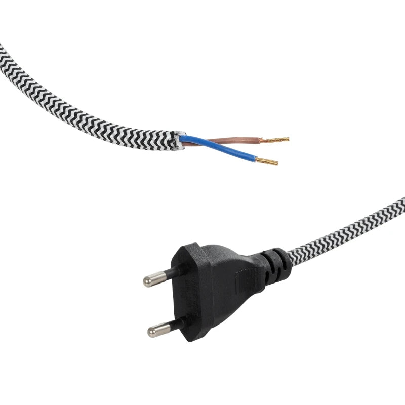 GLOBOSTAR® WHIP 77670 Μοντέρνο DIY Φωτιστικό με Υφασμάτινο Καλώδιο, με Διακόπτη On/Off AC 220-240V IP20 - Ασημί & Μαύρο - Μ140 x Π2.7 x Υ1.9cm - ledmania.gr