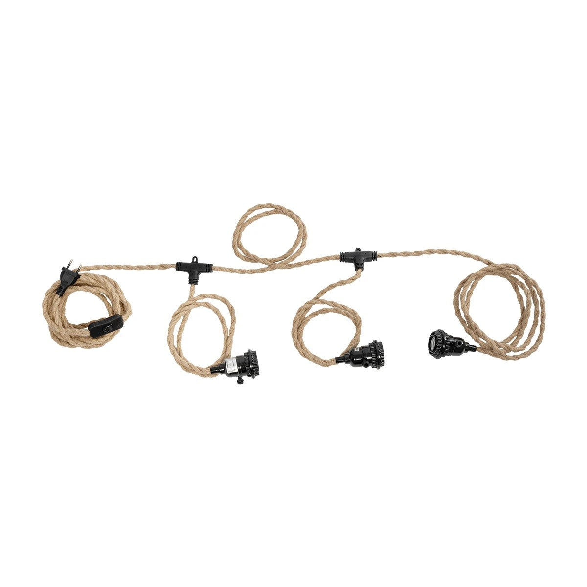 GLOBOSTAR® WHIP 77676 Μοντέρνο DIY Φωτιστικό με Υφασμάτινο Καλώδιο, Ντουί 3 x E27, Διακόπτη On/Off & Πρίζα AC 220-240V IP20 - Μπεζ & Μαύρο - Μ650 x Π5.5 x Υ100cm - ledmania.gr