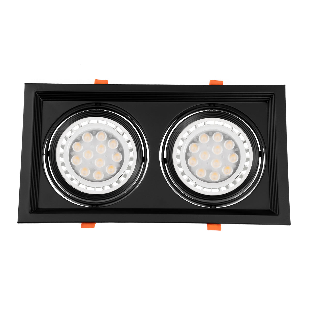 GLOBOSTAR® VITA 77855 Χωνευτή Κινούμενη Βάση για 2 x Σποτ AR111 με Ντουί GU10/GU5.3 IP20 - Μαύρο Ματ - Μ33.5 x Π18 x Υ5.5cm / Q32.5 x 17cm - ledmania.gr