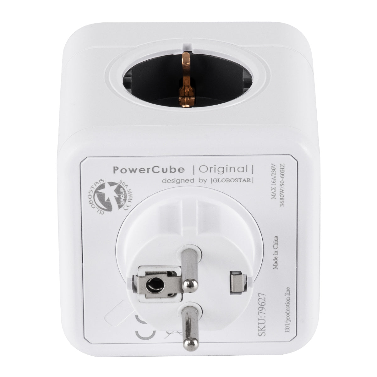 GLOBOSTAR® POWERCUBE 79627 Πολύπριζο 5 Θέσεων με 5 x EU Schuko Πρίζες Ασφαλείας Childproof AC 220-240V 3680W/16A Max Load IP20 - Λευκό & Γκρι - Μ7.5 x Π11.5 x Υ7.5cm - ledmania.gr