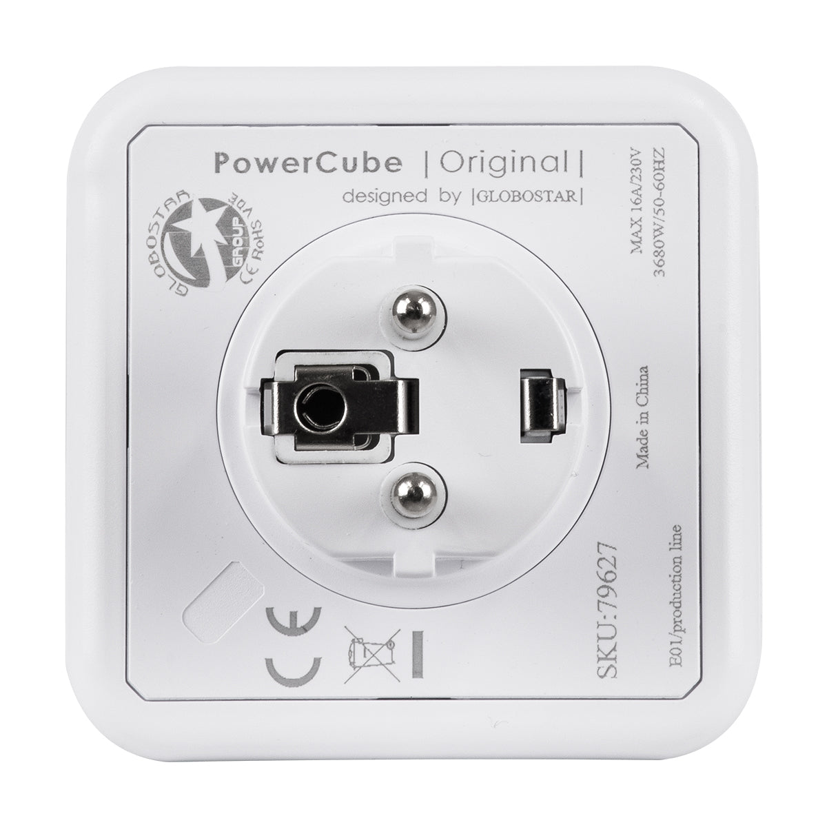 GLOBOSTAR® POWERCUBE 79627 Πολύπριζο 5 Θέσεων με 5 x EU Schuko Πρίζες Ασφαλείας Childproof AC 220-240V 3680W/16A Max Load IP20 - Λευκό & Γκρι - Μ7.5 x Π11.5 x Υ7.5cm - ledmania.gr