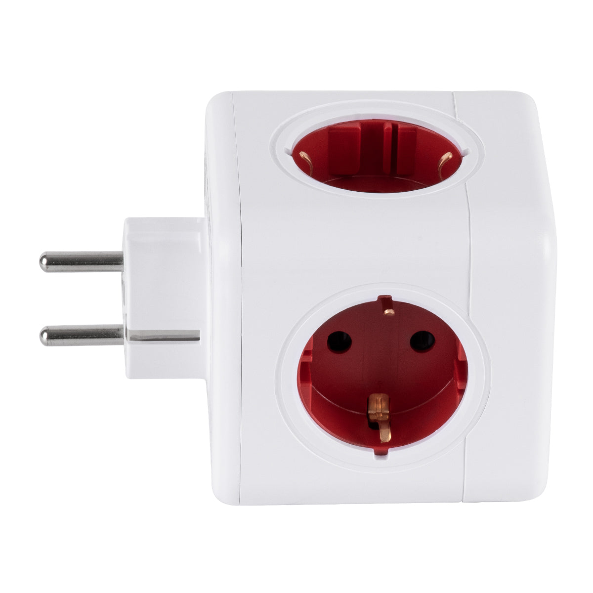 GLOBOSTAR® POWERCUBE 79628 Πολύπριζο 5 Θέσεων με 5 x EU Schuko Πρίζες Ασφαλείας Childproof AC 220-240V 3680W/16A Max Load IP20 - Λευκό & Κόκκινο - Μ7.5 x Π11.5 x Υ7.5cm - ledmania.gr