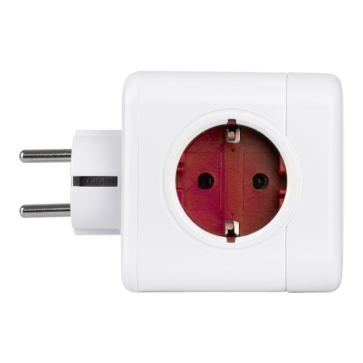 GLOBOSTAR® POWERCUBE 79628 Πολύπριζο 5 Θέσεων με 5 x EU Schuko Πρίζες Ασφαλείας Childproof AC 220-240V 3680W/16A Max Load IP20 - Λευκό & Κόκκινο - Μ7.5 x Π11.5 x Υ7.5cm - ledmania.gr