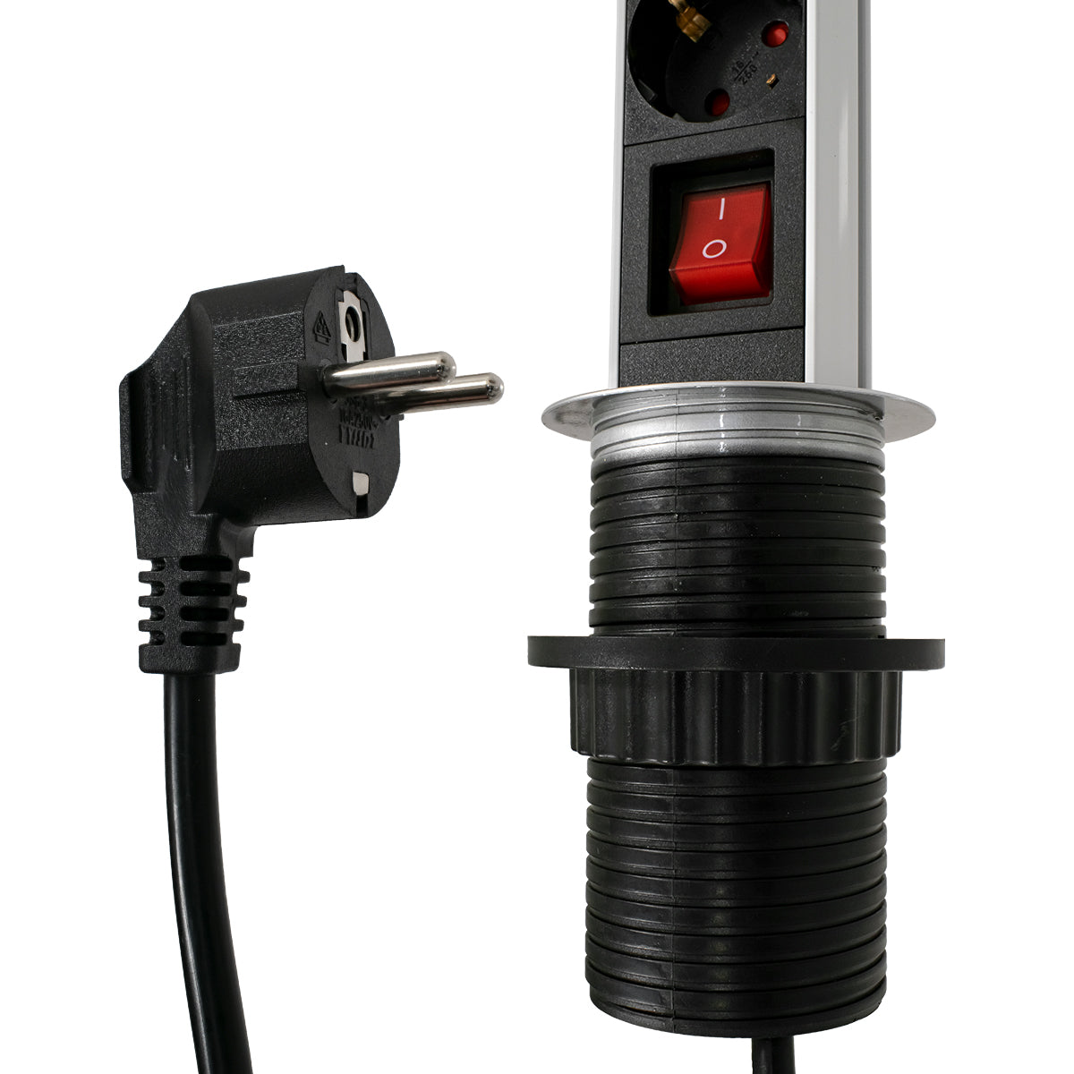 GLOBOSTAR® POWERFOLD 79630 Χωνευτό Πτυσσόμενο Πολύπριζο 5 Θέσεων με 2 x Πρίζες DC 5V USB 3.0 & 3 x EU Schuko Πρίζες Ασφαλείας Childproof AC 220-240V 3000W/13A Max Load με Διακόπτη On/Off IP20 - Μαύρο & Γκρι - Μ8 x Π8 x Υ33cm - ledmania.gr
