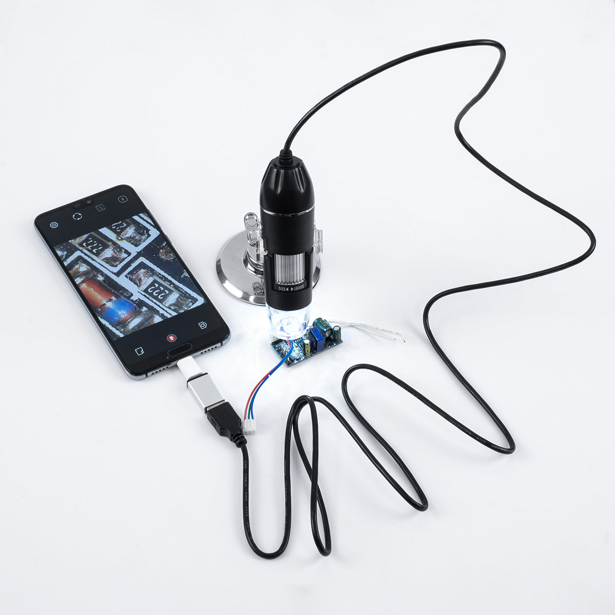 GloboStar® 79995 Digital Electron Microscope With 8 LED - Ψηφιακό Ηλεκτρονικό Μικροσκόπιο με 8 LED USB & Type-C Adapter DC 5v x1600 Zoom Mode - Video Camera 2MP 1600x1200 Φ3.5 x Υ12cm - ledmania.gr