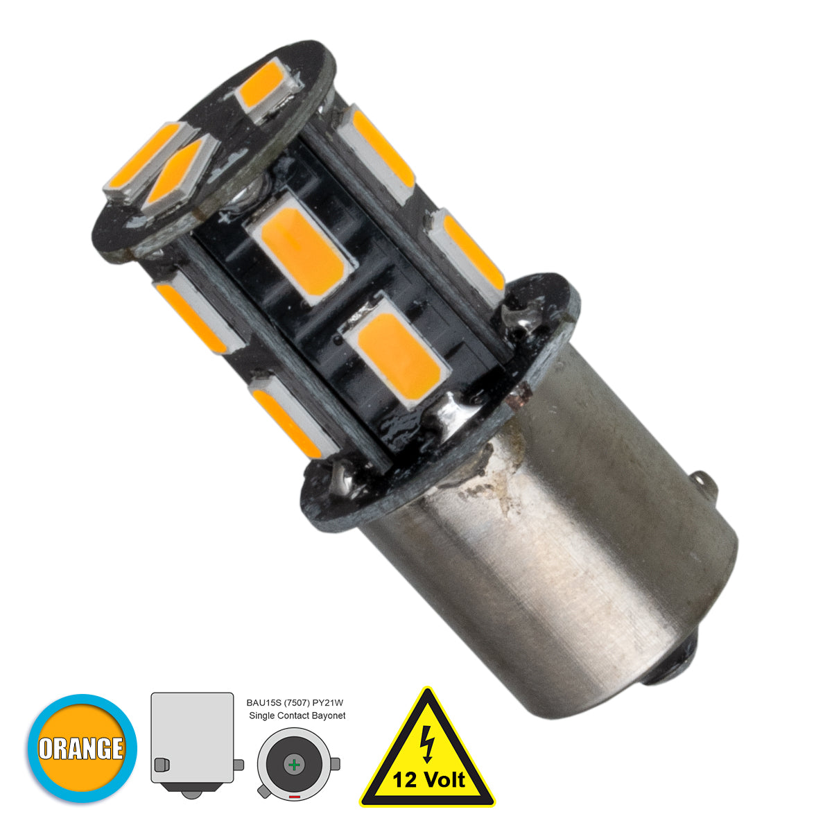 GLOBOSTAR® PY21W-1156 81213 Λάμπα PY21W 1156 BAU15S LED 2W 300lm 360° DC 12V IP20 Πορτοκαλί - 13 x Epistar SMD5630 Chip - Μ1.9 x Π1.9 x Υ4cm - 1 Χρόνο Εγγύηση - ledmania.gr