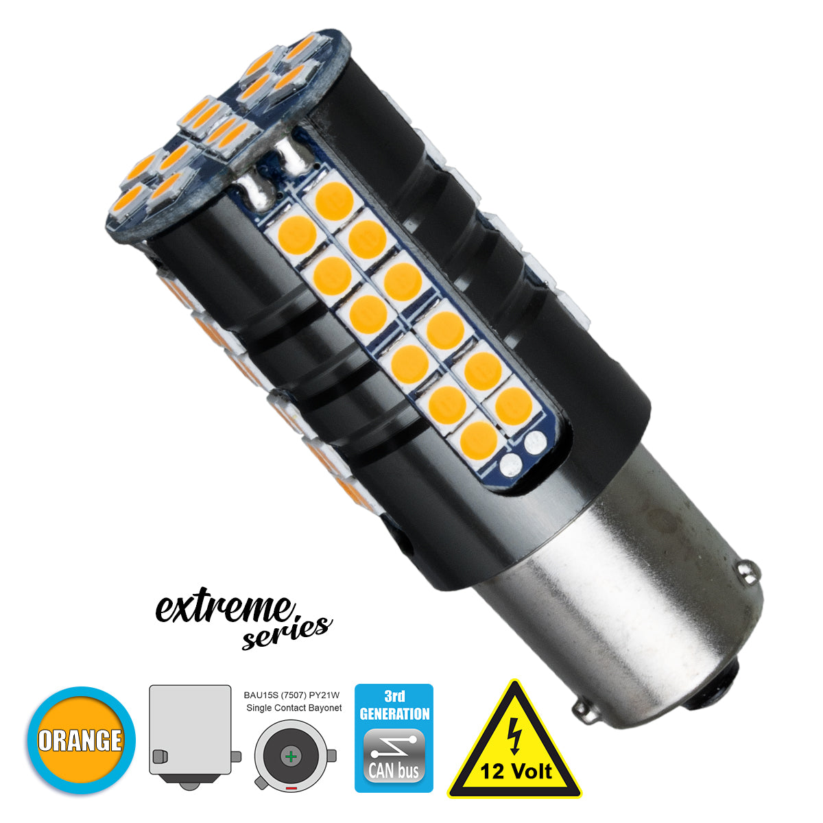 GLOBOSTAR® PY21W-1156 81253 Λάμπα PY21W 1156 BAU15S CANbus LED 19W 2100lm 360° DC 12V IP20 Πορτοκαλί - 66 x Epistar SMD3030 Chip - Μ2.1 x Π2.1 x Υ5.6cm - 1 Χρόνο Εγγύηση - ledmania.gr