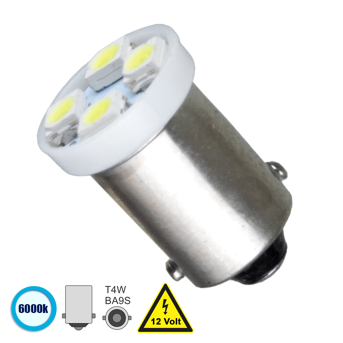 GLOBOSTAR® BA9S-T4W 81283 Λάμπα Ba9S T4W LED 0.8W 130lm 120° DC 12V IP20 Ψυχρό Λευκό 6000K - 4 x Epistar SMD1210 Chip - Μ1.1 x Π1.1 x Υ1.6cm - 1 Χρόνο Εγγύηση - ledmania.gr