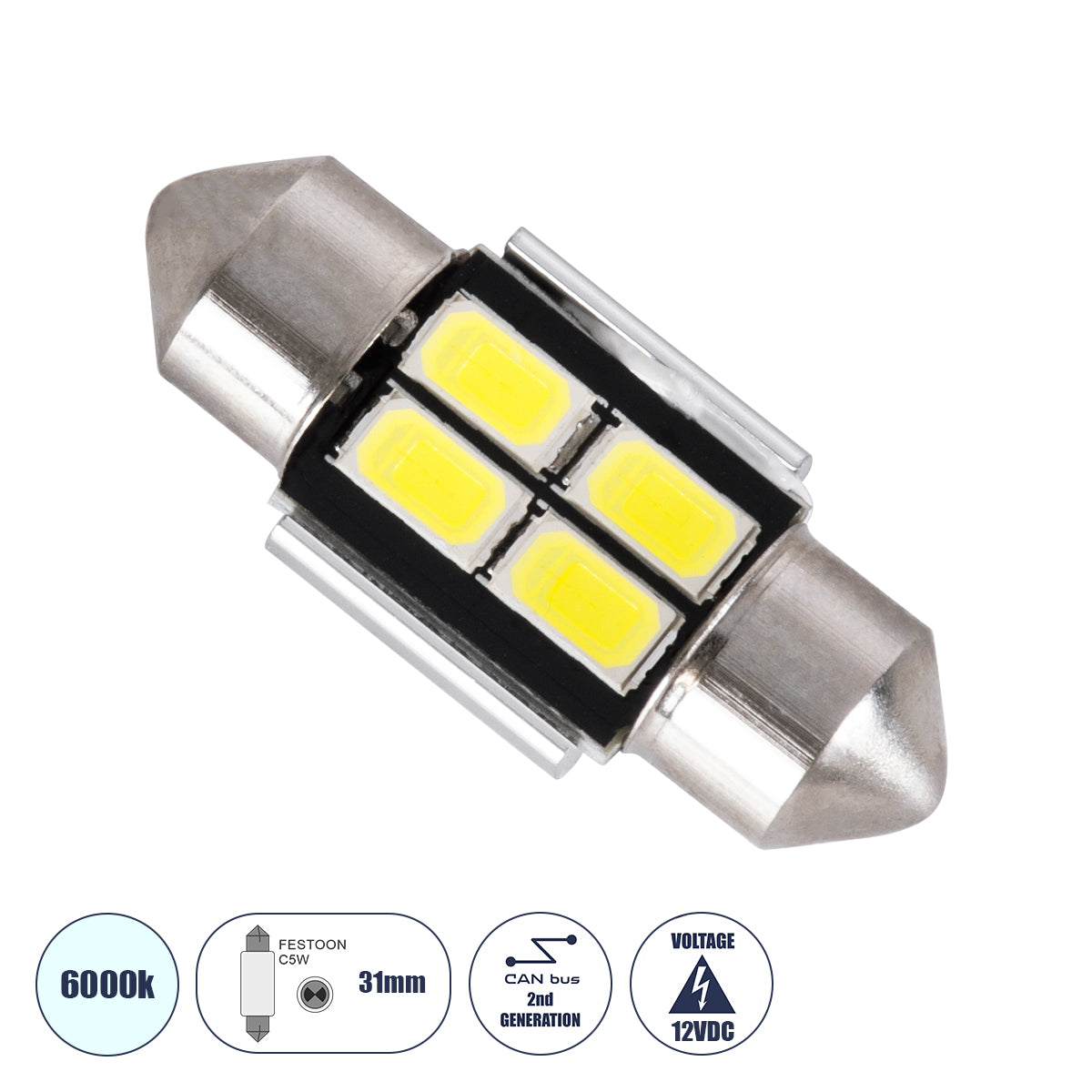GLOBOSTAR® C5W 81310 Σωληνωτή Λάμπα C5W 31mm CANbus LED 2.7W 270lm 120° DC 12V IP20 Ψυχρό Λευκό 6000K - 4 x Epistar SMD3030 Chip - Μ3.1 x Π1.2 x Υ1.2cm - 1 Χρόνο Εγγύηση - ledmania.gr