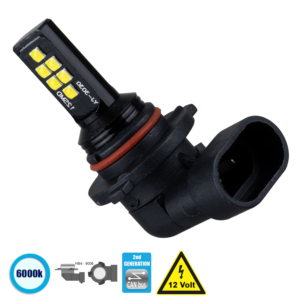 GLOBOSTAR® HB4-9006 81454 Λάμπα HB4 9006 CANbus LED 8W 1200lm 360° DC 12V IP20 Ψυχρό Λευκό 6000K - 12 x Epistar SMD3030 Chip - Μ3.9 x Π3.1 x Υ5.1cm - 1 Χρόνο Εγγύηση - ledmania.gr