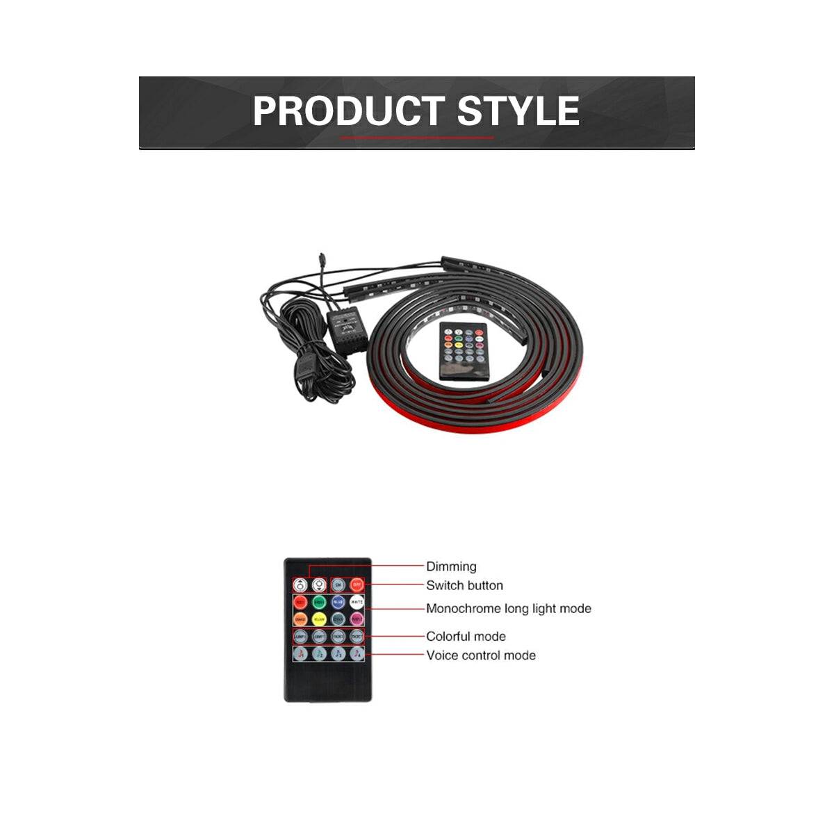 GLOBOSTAR® UNDERBODY 81841 Κιτ Διακοσμητικού Φωτισμού Αυτοκινήτου με IR Ασύρματο Χειριστήριο LED 72W 4320lm 120° DC 12V Αδιάβροχο IP65 Πολύχρωμο RGB - 2 Τεμάχια x Μ90 x Π1.3 x Υ1.3cm & 2 Τεμάχια x Μ120 x Π1.3 x Υ1.3cm - Πακέτο 4 Τεμαχίων - 1 Χρόνο Εγγύηση - ledmania.gr