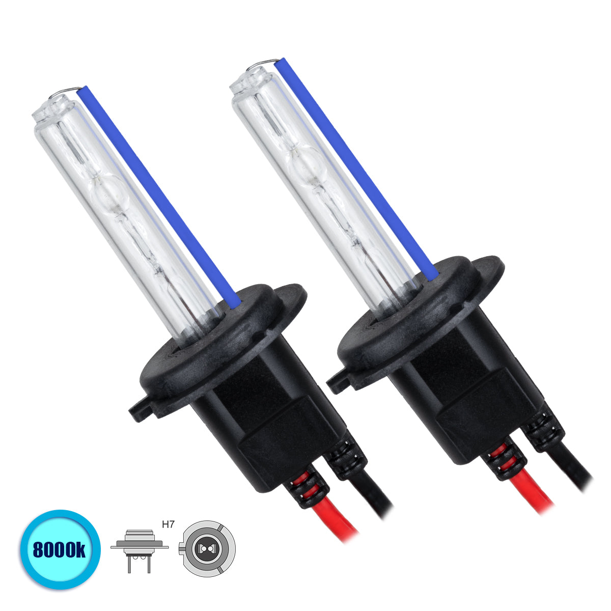 GLOBOSTAR® HID 84014 Λάμπα Xenon H7 Super Vision Υψηλής Φωτεινότητας +30% 35W/70W 3500lm/7000lm 360° DC 12-24V Αδιάβροχο IP65 Ultra Ψυχρό Λευκό 8000K - Μ3.4 x Π3.4 x Υ7.1cm - Πακέτο 2 Τεμαχίων - 2 Χρόνια Εγγύηση - ledmania.gr