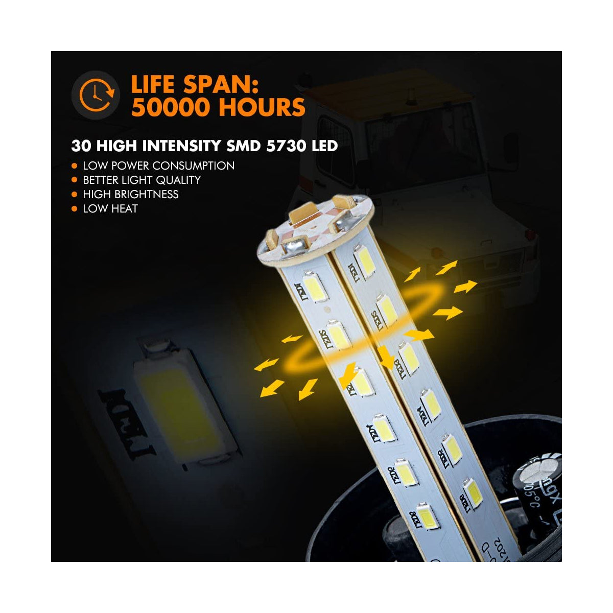 GloboStar® 85195 PRO Series Φάρος Ασφαλείας για Περονοφόρα - Κλαρκ - Αυτοκίνητα & Φορτηγά STROBE LED SMD 5730 40W DC 10-110V Αδιάβροχος IP65 Πορτοκαλί - ledmania.gr