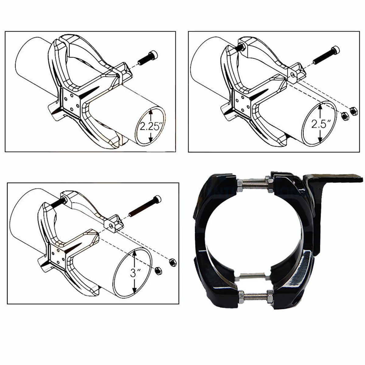 GloboStar® 85556 ΣΕΤ 2 Βάσεις Στήριξης για Μπάρες - Προβολάκια LED Rollbar JEEP BAR Holder - Brackets - 2.25" έως 3" Inches Universal - ledmania.gr