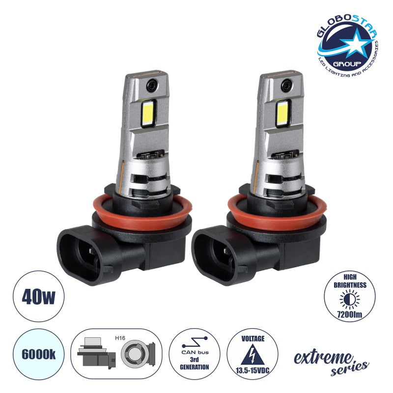 GloboStar® 85654 7S H16 KIT Βασικού Φωτισμού Αυτοκινήτου & Μοτοσυκλέτας 3rd Generation Can-Bus Extreme Series LED 7035 SMD 40W 7200lm DC 13.5-15V Αδιάβροχο IP68 Ψυχρό Λευκό 6000K