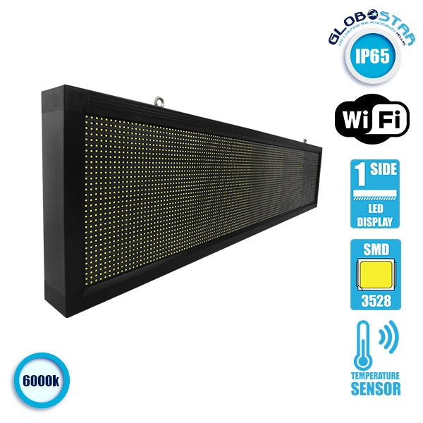GLOBOSTAR® DISPLAY 90280 Κυλιόμενη Ψηφιακή Επιγραφή 160x32cm P10 Μονής Όψης LED AC 220-240V Αδιάβροχο IP65 Ψυχρό Λευκό 6000K - WiFi Control μέσω FK APP - Αισθητήρας Θερμοκρασίας & Υγρασίας - Μ168 x Π9 x Υ40cm - 2 Χρόνια Εγγύηση - ledmania.gr