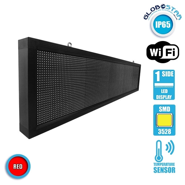 GLOBOSTAR®DISPLAY 90281 Κυλιόμενη Ψηφιακή Επιγραφή 160x32cm P10 Μονής Όψης LED AC 220-240V Αδιάβροχο IP65 Κόκκινο - WiFi Control μέσω FK APP - Αισθητήρας Θερμοκρασίας & Υγρασίας - Μ168 x Π9 x Υ40cm - 2 Χρόνια Εγγύηση - ledmania.gr