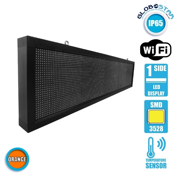 GLOBOSTAR®DISPLAY 90284 Κυλιόμενη Ψηφιακή Επιγραφή 160x32cm P10 Μονής Όψης LED AC 220-240V Αδιάβροχο IP65 Πορτοκαλί - WiFi Control μέσω FK APP - Αισθητήρας Θερμοκρασίας & Υγρασίας - Μ168 x Π9 x Υ40cm - 2 Χρόνια Εγγύηση - ledmania.gr