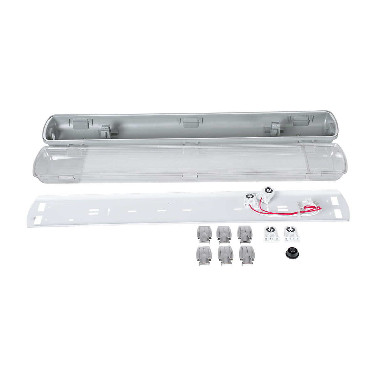 GLOBOSTAR® VIGAS 90611 Γραμμικό Βιομηχανικό Φωτιστικό Σκαφάκι Tri-Proof με Μεταλλικά Clips για 2 x Λάμπες T8 G13 60cm Τύπου Φθορίου LED Τροφοδοσίας Ενός Άκρου 120° AC 220-240V Αδιάβροχο IP65 - Γκρι με Διάφανο Κάλυμμα Πλαστικό PC - Μ66 x Π11.5 x Υ9cm - ledmania.gr