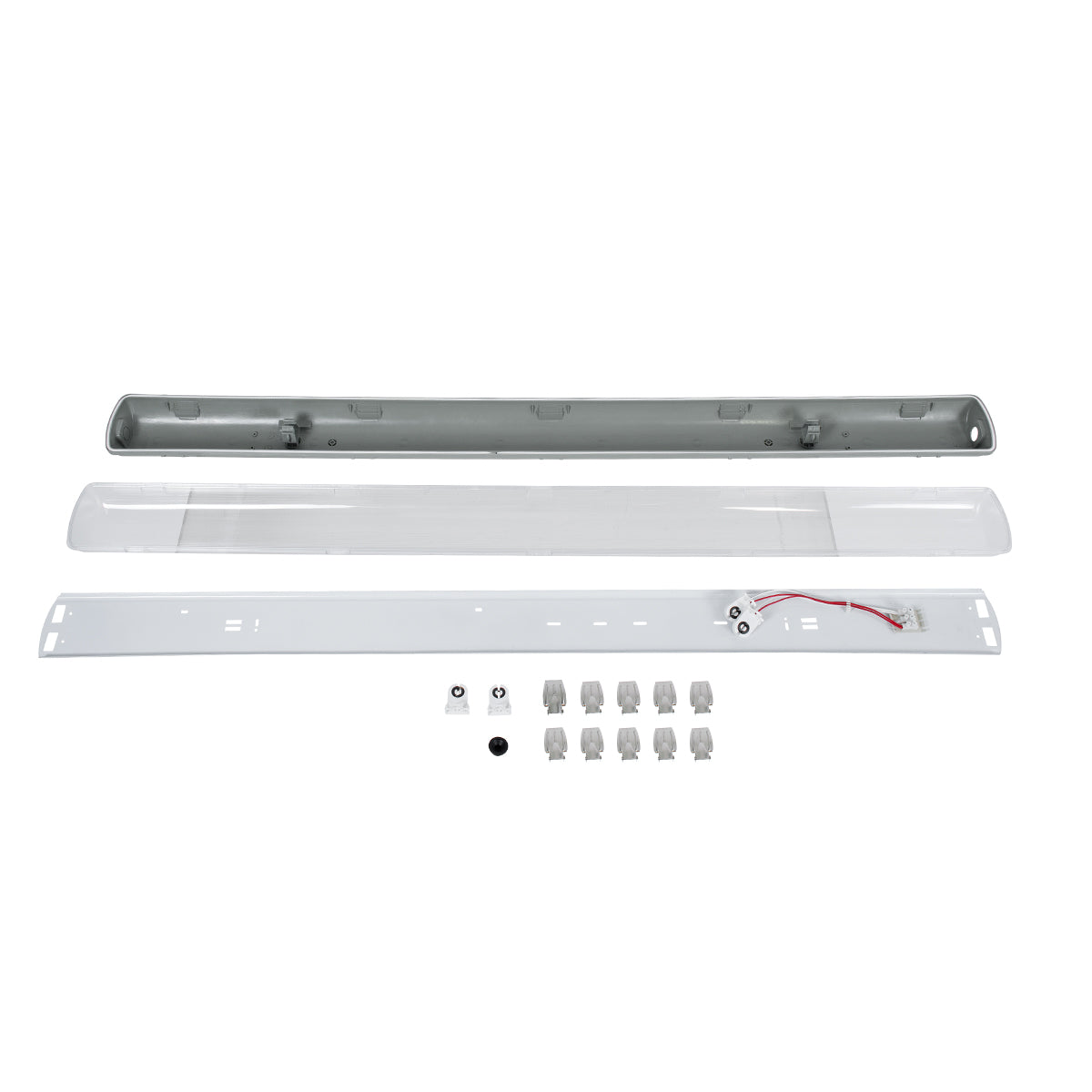 GLOBOSTAR® VIGAS 90613 Γραμμικό Βιομηχανικό Φωτιστικό Σκαφάκι Tri-Proof με Μεταλλικά Clips για 2 x Λάμπες T8 G13 120cm Τύπου Φθορίου LED Τροφοδοσίας Ενός Άκρου 120° AC 220-240V Αδιάβροχο IP65 - Γκρι με Διάφανο Κάλυμμα Πλαστικό PC - Μ126 x Π11.5 x Υ9cm - ledmania.gr