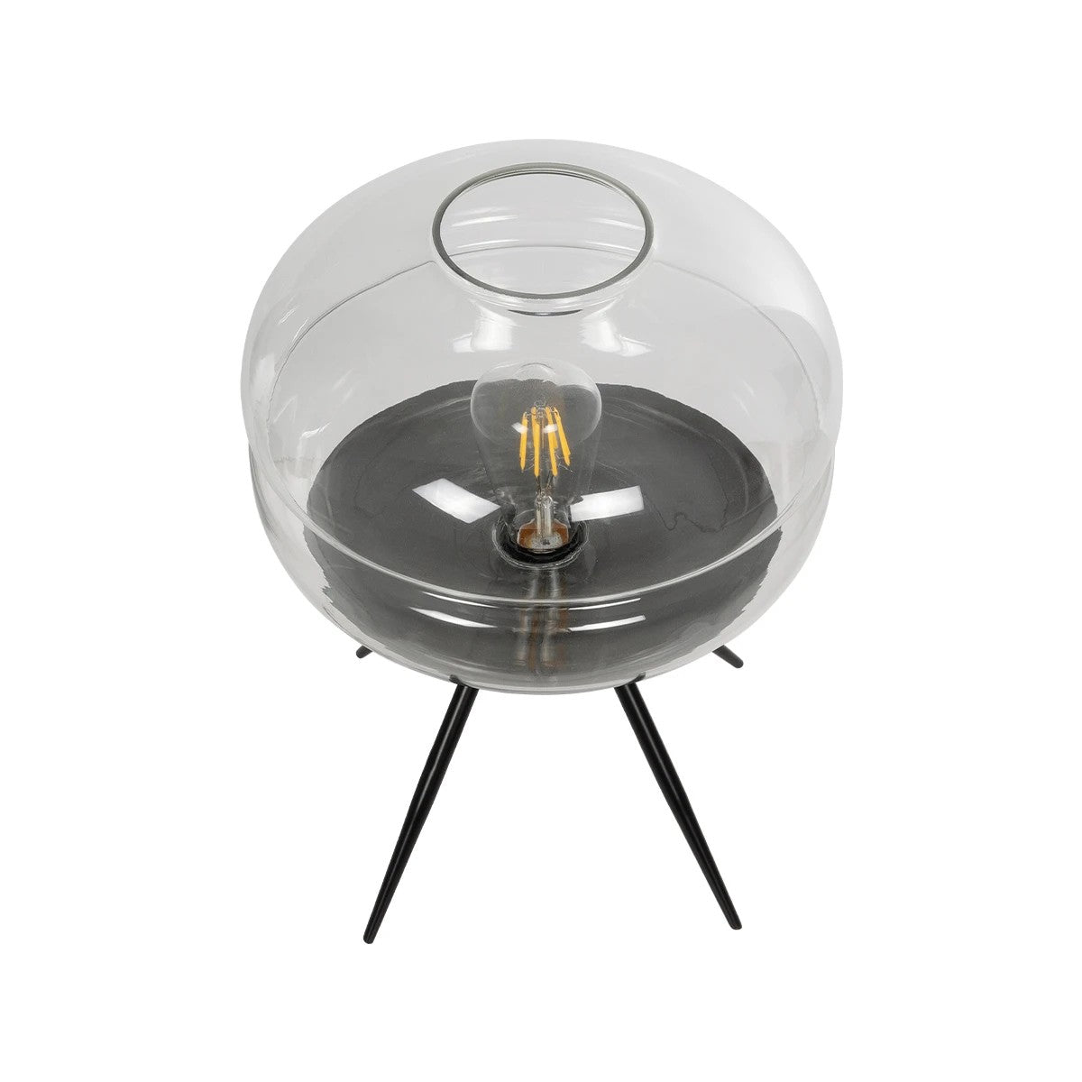 GloboStar® JAVAN 999-0036 Μοντέρνο Επιτραπέζιο Φωτιστικό Πορτατίφ Μονόφωτο 1 x E27 IP20 Διάφανο Γυαλί με Μαύρο Μέταλλο - Μ30 x Π30 x Υ19cm
