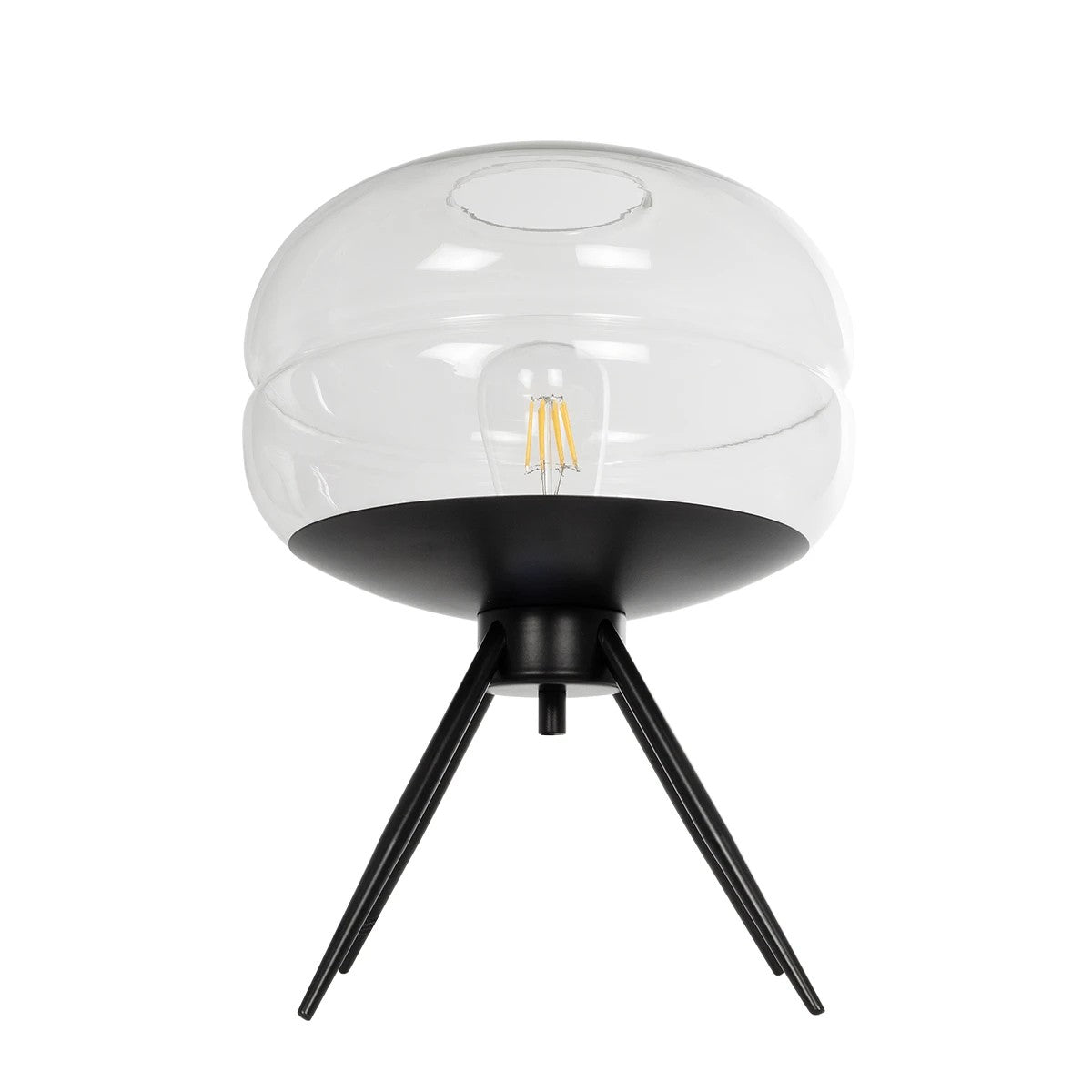 GloboStar® JAVAN 999-0036 Μοντέρνο Επιτραπέζιο Φωτιστικό Πορτατίφ Μονόφωτο 1 x E27 IP20 Διάφανο Γυαλί με Μαύρο Μέταλλο - Μ30 x Π30 x Υ19cm