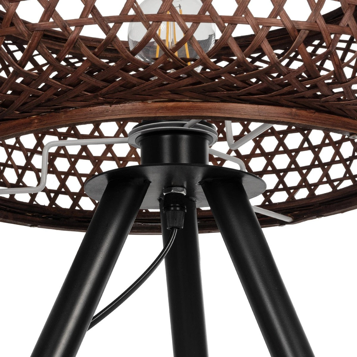GloboStar® ZORION 999-0040 Vintage Επιτραπέζιο Φωτιστικό Πορτατίφ Μονόφωτο 1 x E27 IP20 Καφέ Ξύλο με Μαύρο Μέταλλο - Μ40 x Π40 x Υ43.5cm - ledmania.gr