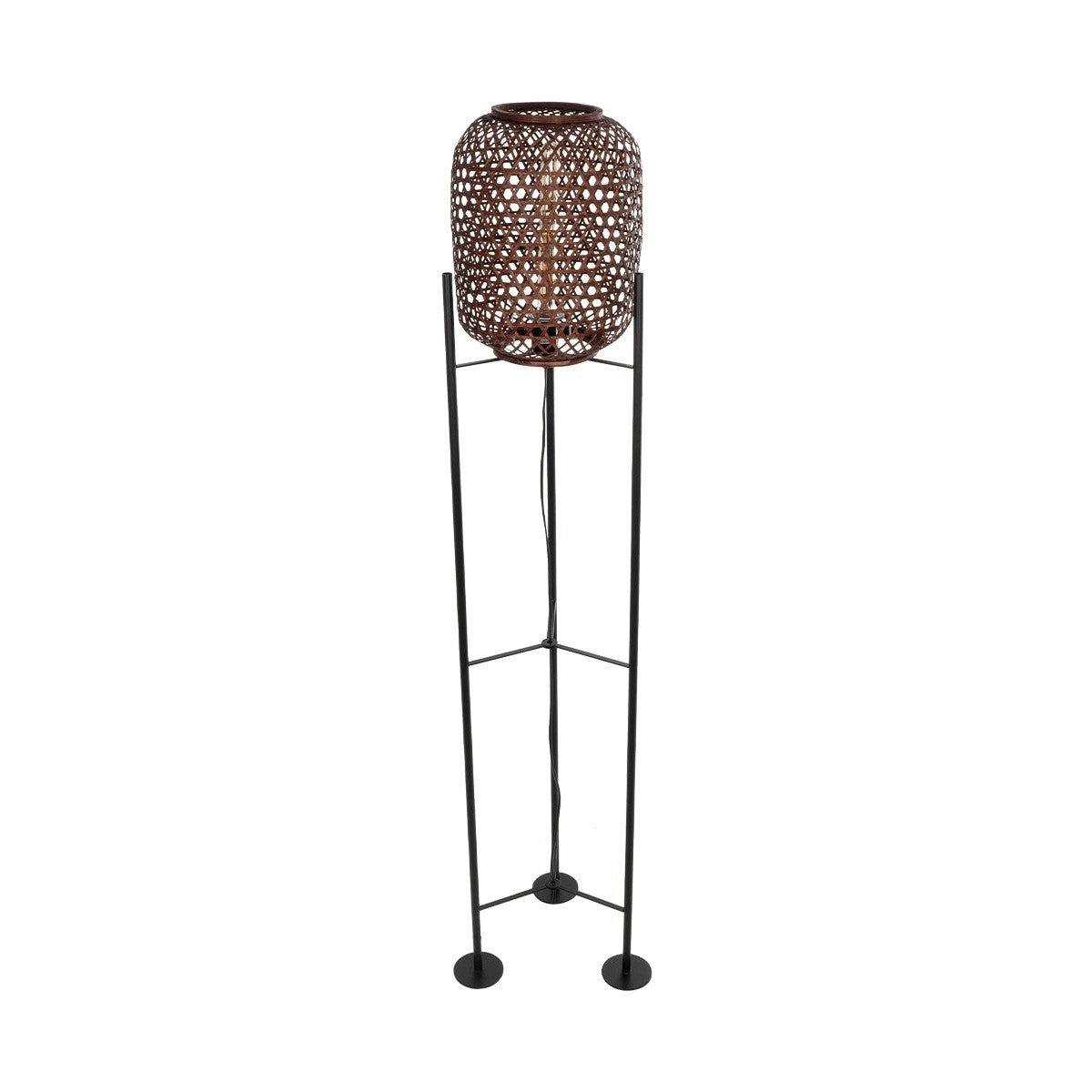 GloboStar® CURACAO 999-0041 Μοντέρνο Επιδαπέδιο Φωτιστικό Μονόφωτο 1 x E27 IP20 Μαύρο Μέταλλο με Καφέ Ξύλο - Μ30 x Π30 x Υ165cm - ledmania.gr