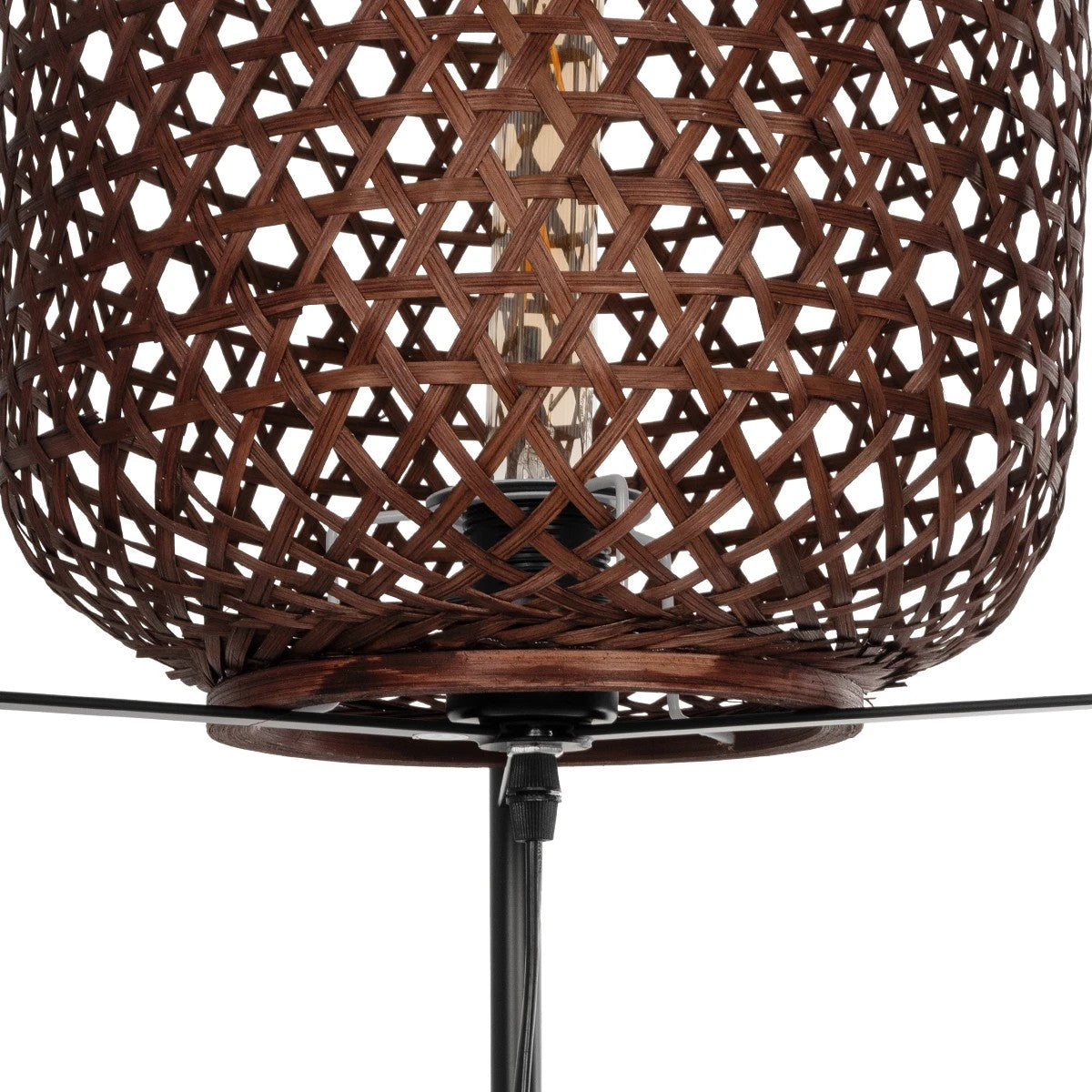 GloboStar® CURACAO 999-0041 Μοντέρνο Επιδαπέδιο Φωτιστικό Μονόφωτο 1 x E27 IP20 Μαύρο Μέταλλο με Καφέ Ξύλο - Μ30 x Π30 x Υ165cm - ledmania.gr