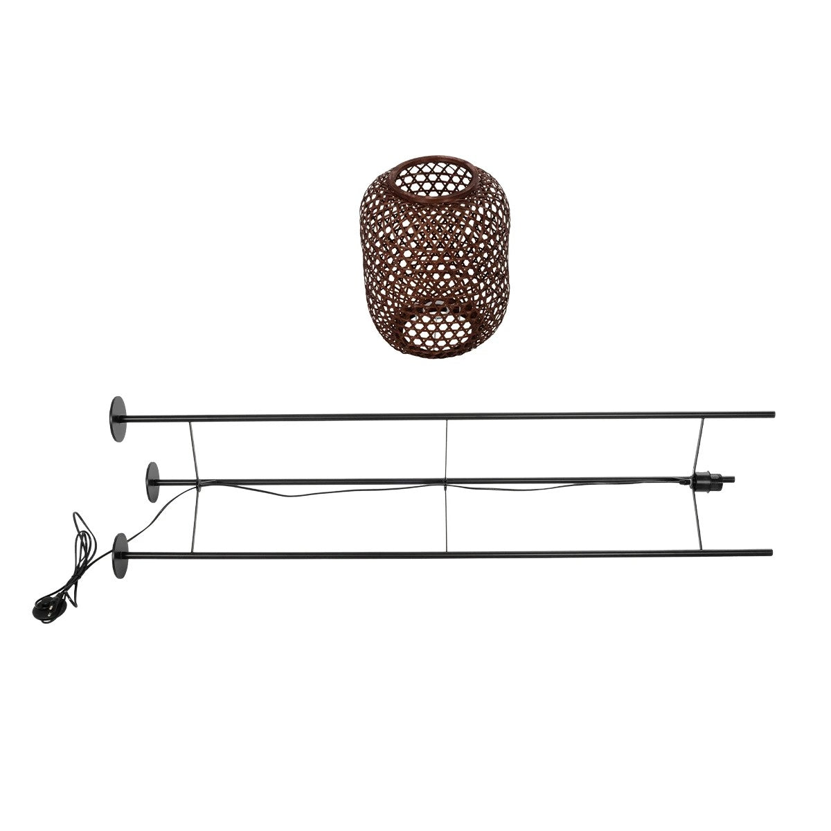 GloboStar® CURACAO 999-0041 Μοντέρνο Επιδαπέδιο Φωτιστικό Μονόφωτο 1 x E27 IP20 Μαύρο Μέταλλο με Καφέ Ξύλο - Μ30 x Π30 x Υ165cm - ledmania.gr
