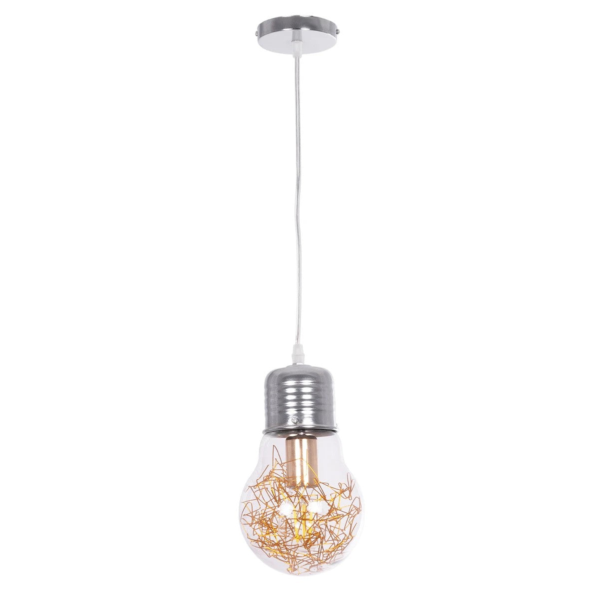 GLOBOSTAR® LAMP 999-0056 Μοντέρνο Κρεμαστό Φωτιστικό Οροφής με Ντουί 1 x E27 AC 220-240V IP20 - Διάφανο, Χρυσό & Ασημί - Μ15 x Π15 x Υ27cm