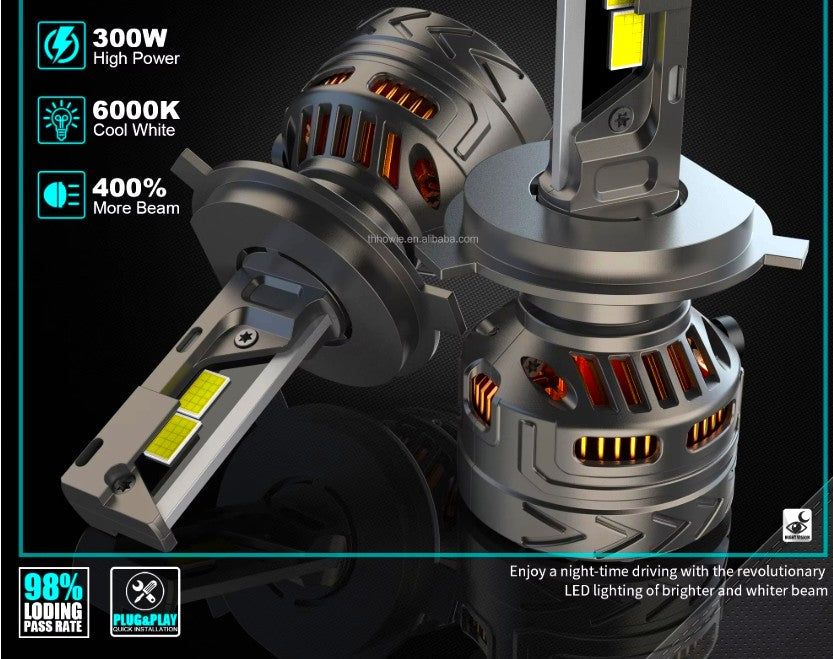 H4 Canbus Υψηλής ισχύος Νέος προβολέας Led 300W 32000LM με μακροχρόνιο και σταθερό φωτισμό  Λάμπα φωτός IP68 Λευκό-Σετ 2τεμ.