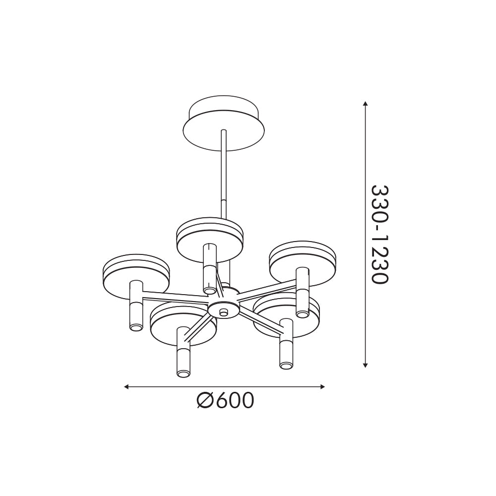 ASIAN-ΦΩΤΙΣΤΙΚΟ ΚΡΕΜΑΣΤΟ 5ΑΦΩΤΟ ΑΜΜΩΔΕΣ ΜΑΥΡΟ ΑΛΟΥΜΙΝΙΟΥ LED SMD 52W CCT 3380LM IP20 600X330-1230MM