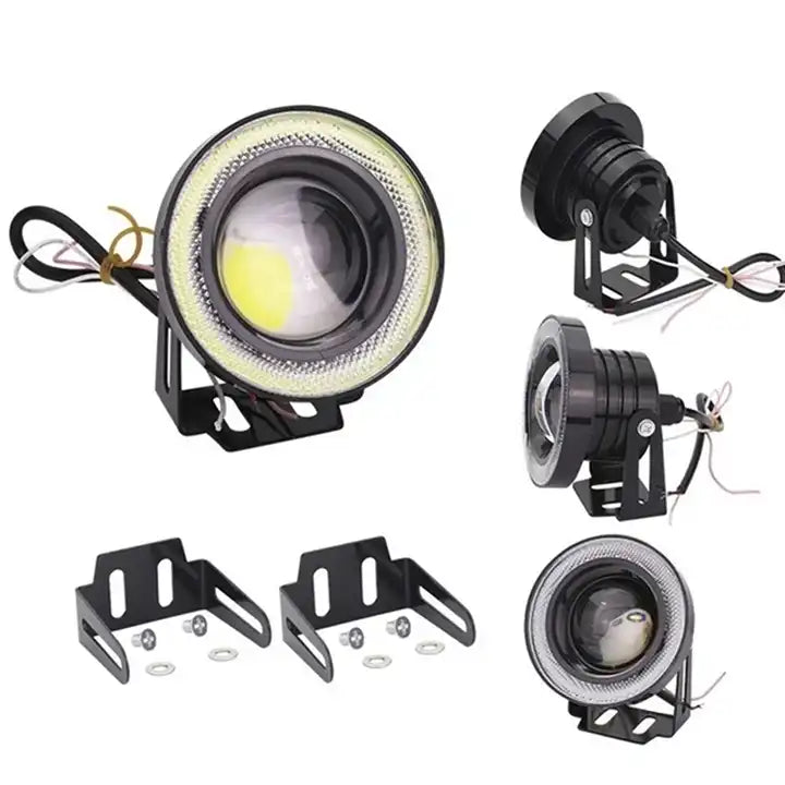 Angel Eyes Fog Light 76mm με Φακούς Ενίσχυσης DC 12V DRL COB Ψυχρό Λευκο+Μπλε του Παγου-Σετ 2 τεμ.