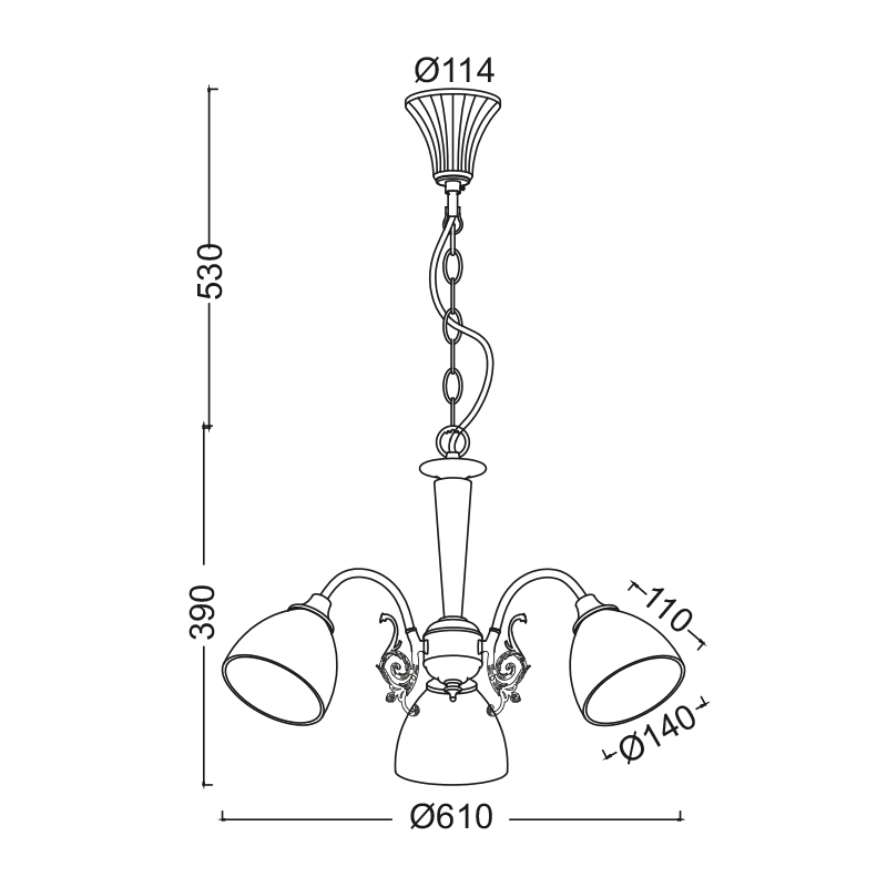 ΚΡΕΜΑΣΤΟ Φ/Σ 3XE14 ΠΑΤΙΝΑ - ΛΕΥΚΟ ΓΥΑΛΙ Φ61cm PERONE - ledmania.gr
