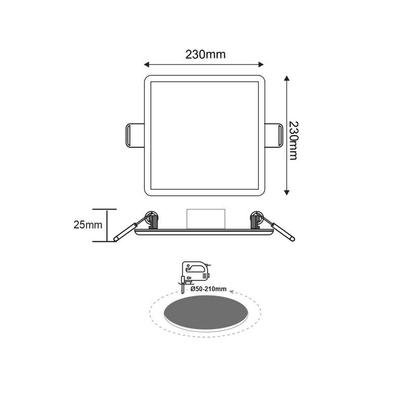 FLEXIBLE W SQUARE LED SLIM PANEL 19W 6000K 1520Lm 230V Φ50-210 120° Ra80 - ledmania.gr
