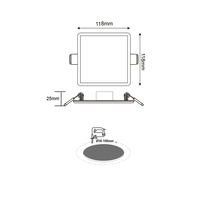 FLEXIBLE W SQUARE LED SLIM PANEL 9W 3000K 700Lm 230V Φ50-100 120° Ra80